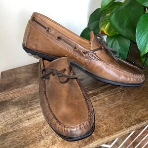 GBX Henley Mens Brown Leather Boat Shoes Loafers Driving Casual‎ Size 10 D